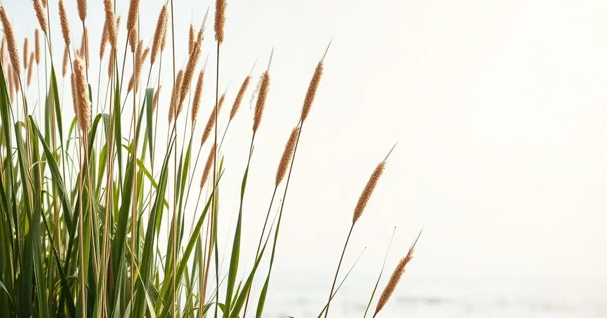 AI-generated illustration: tall reeds on a marsh edge, not a real place or event