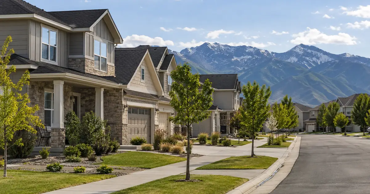 AI-generated illustration: a suburban Utah neighborhood