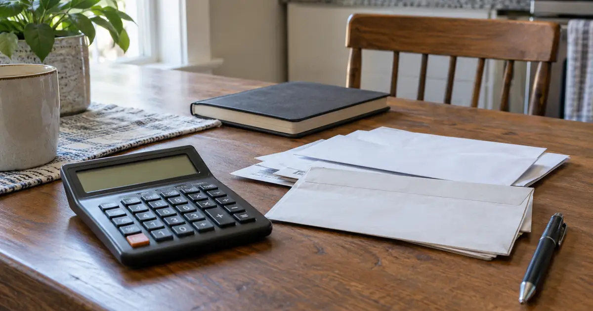 AI-generated illustration: a kitchen-table budget