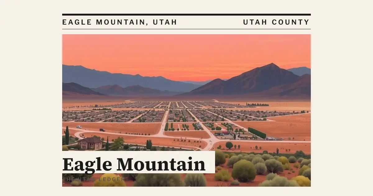 AI-generated illustration: a regional landscape for Eagle Mountain, Utah