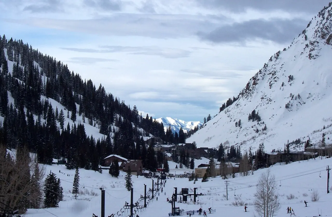 Snowy slopes of Alta ski area at the head of Little Cottonwood Canyon