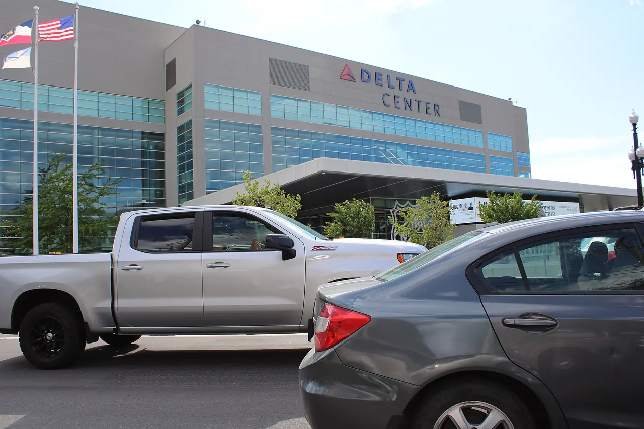 The Delta Center, home arena of the Utah Jazz, in downtown Salt Lake City in May 2024