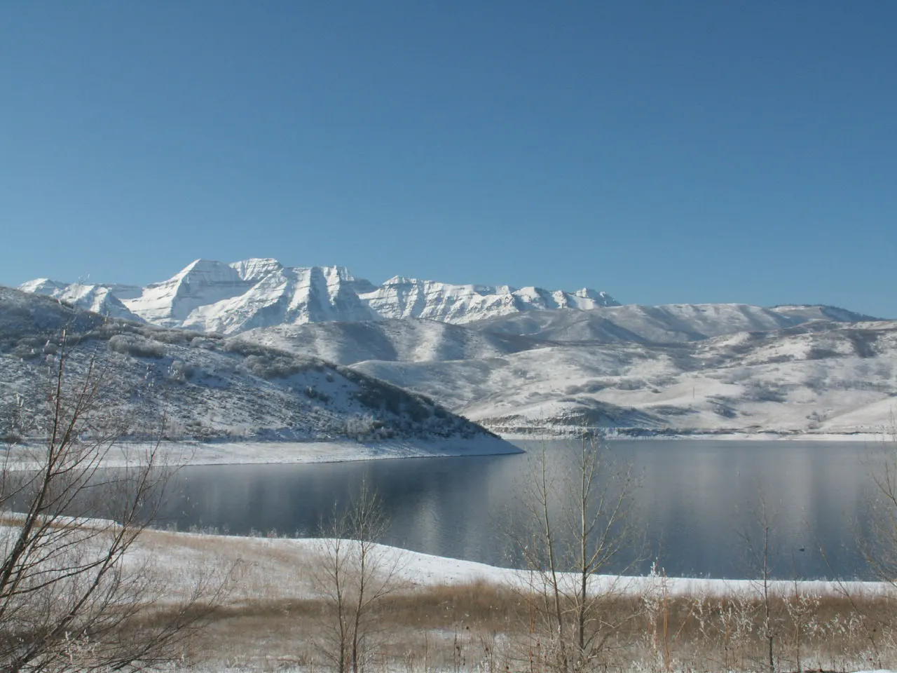 Mount Timpanogos rising above Deer Creek Reservoir
