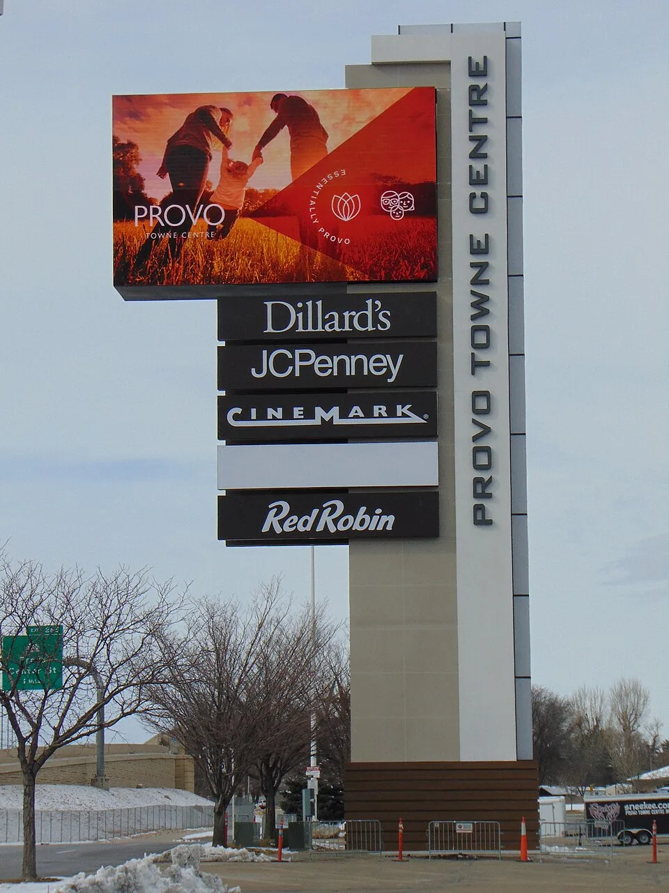 The Provo Towne Centre shopping center sign beside Interstate 15 in Provo