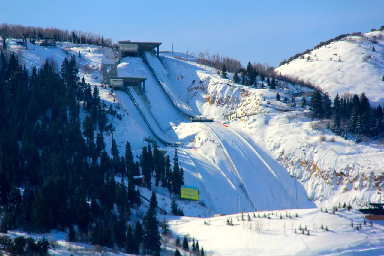 Ski jumps at Utah Olympic Park near Park City, built for the 2002 Winter Games, in January 2012
