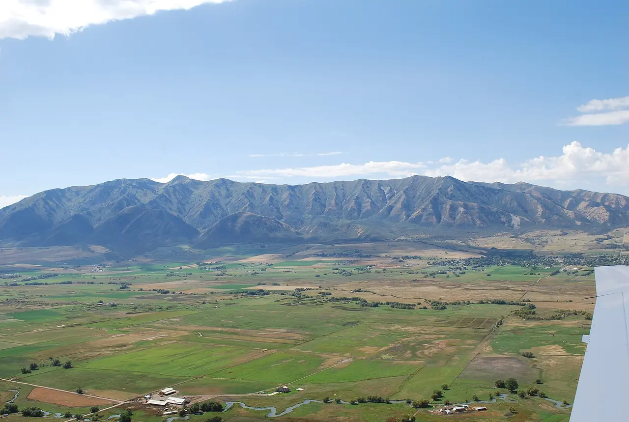 Aerial view of the Wellsville Mountains on the edge of Cache Valley